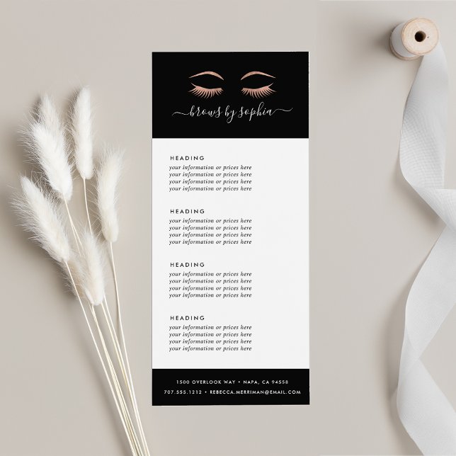 Rose Gold Lashes & Brows | Pricing or Services Rack Card (Creator Uploaded)