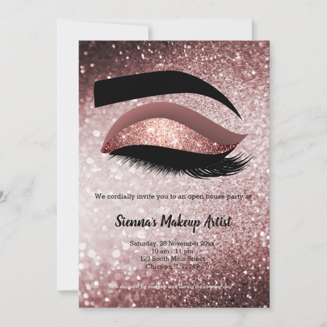 Rose gold Lashes Eye Invitation (Front)