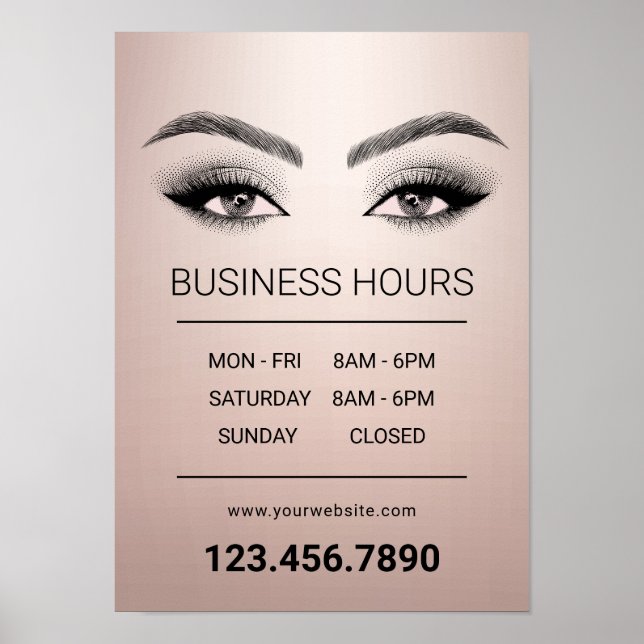 Rose Gold Lashes Makeup Artist Salon Opening Hours Poster (Front)