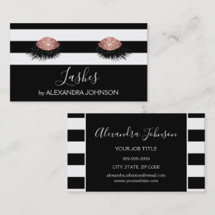 Rose Gold Lashes with Black and White Stripe Business Card