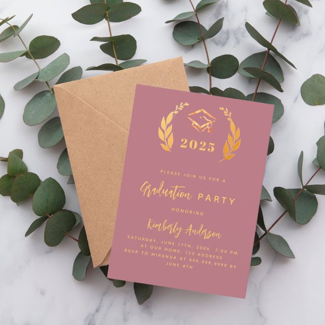 Rose gold laurel wreath 2025 Graduation Party Invitation (Creator Uploaded)