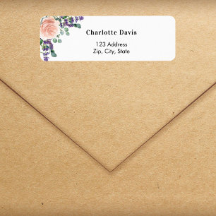 Rose gold lavender florals return address label