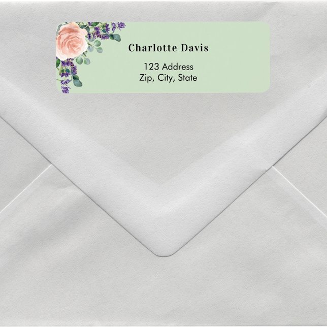 Rose gold lavender green florals return address  label (Creator Uploaded)