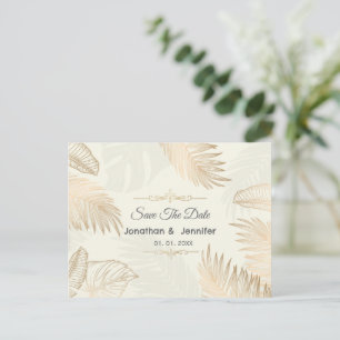 Rose gold leaf and palm save the date wedding  announcement postcard