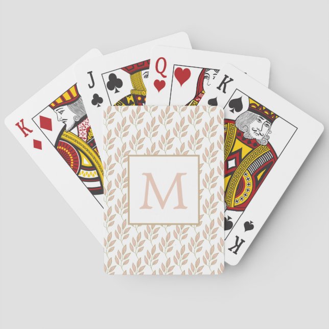 Rose Gold Leaf Monogram  Playing Cards (Back)