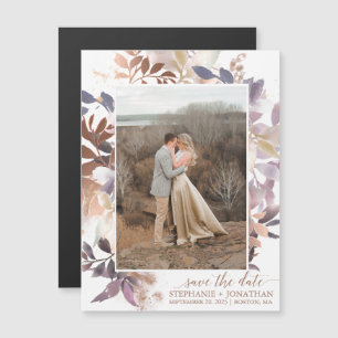Rose Gold Leaf Photo Wedding Save The Date Magnet