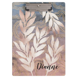 Rose Gold Leaf Sprays on Abstract Bkgd Add A Name Clipboard
