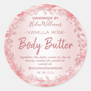 Rose Gold Leaf Zebra Print Body Butter Labels