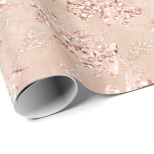 Rose Gold Leafs Copper Glitter Bride Birthday Wrapping Paper