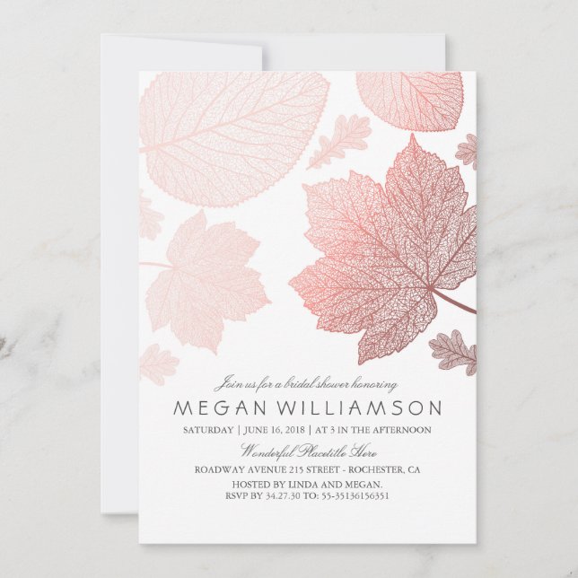 Rose Gold Leaves Elegant Bridal Shower Invitations (Front)