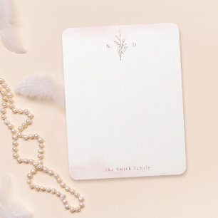 Rose gold leaves monogram personalised Stationery  Card