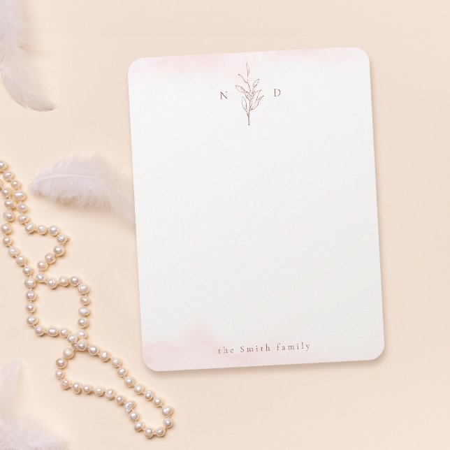 Rose gold leaves monogram personalised Stationery  Card (Rose gold leaves monogram personalized Stationery Note Card)