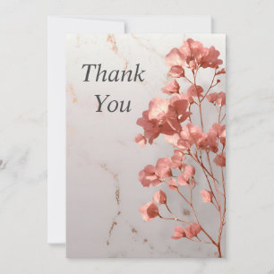 Rose Gold Leaves on Marble Thank You Card