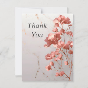 Rose Gold Leaves on Marble Thank You Card