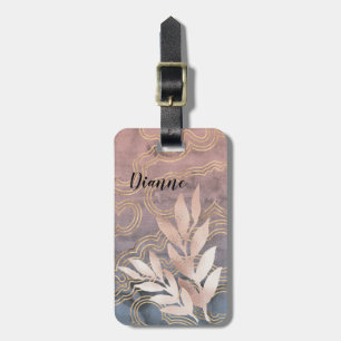 Rose Gold Leaves on Pink/Blue/Gold Waves Luggage Tag
