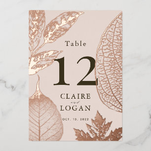 Rose Gold Leaves Pink Beige Wedding Table Number