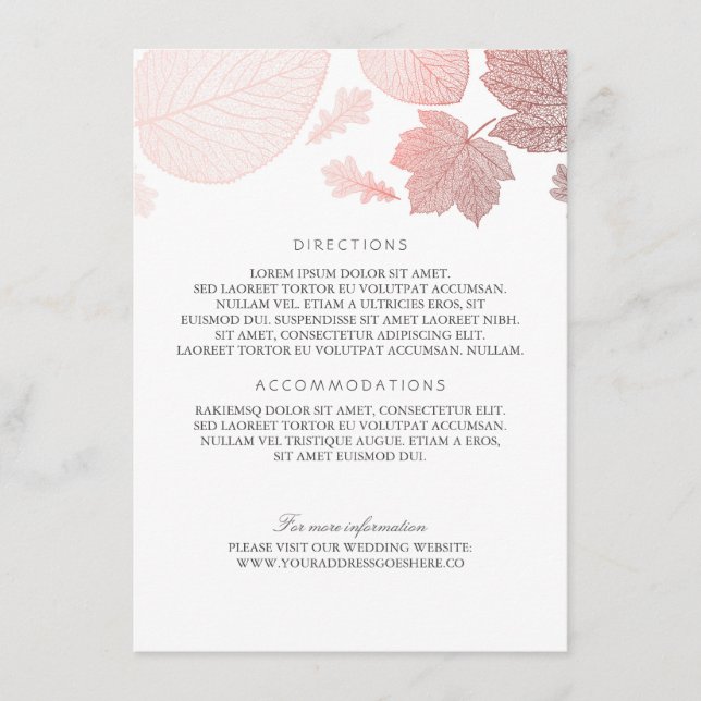 Rose Gold Leaves White Wedding Details Enclosure Card (Front)