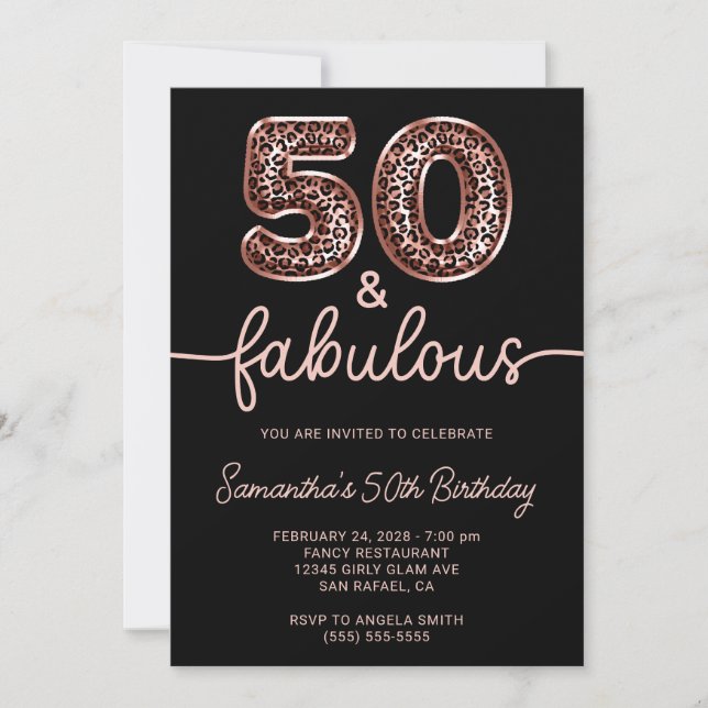 Rose Gold Leopard Balloon Number 50 and Fabulous Invitation (Front)