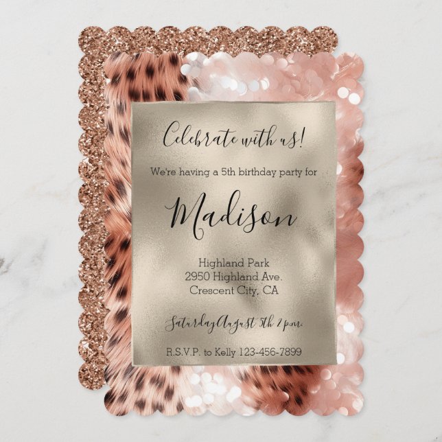 Rose Gold Leopard Glitz Stylish Glitter  Invitation (Front/Back)