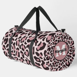 Rose Gold Leopard Print Monogram Large Duffel Bag