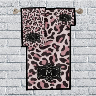 Rose Gold Leopard Print Monogram Luxury Towel Set