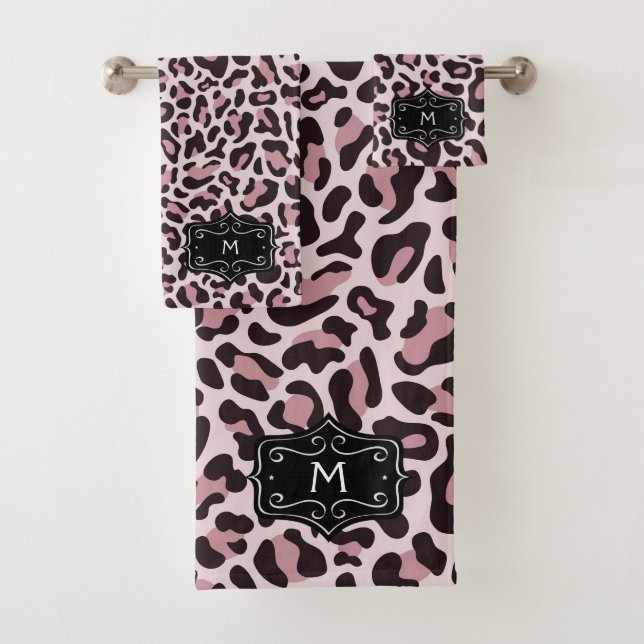 Rose Gold Leopard Print Monogram Luxury Towel Set (Insitu)