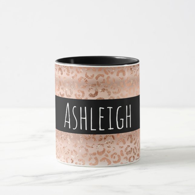 Rose Gold Leopard Print Personalised Mug (Center)