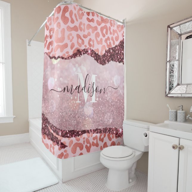 Rose Gold Leopard Print Shower Curtain (In Situ)