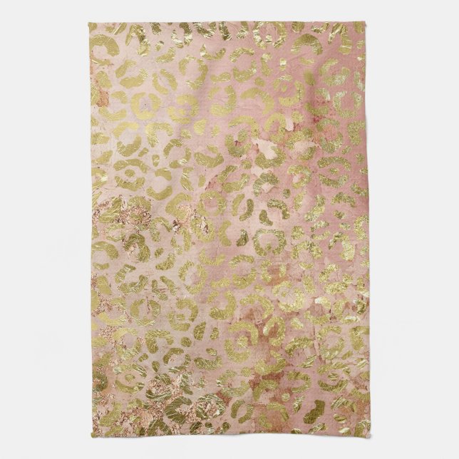 Rose Gold Leopard Print Tea Towel (Vertical)