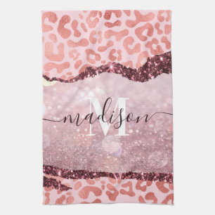 Rose Gold Leopard Print Tea Towel