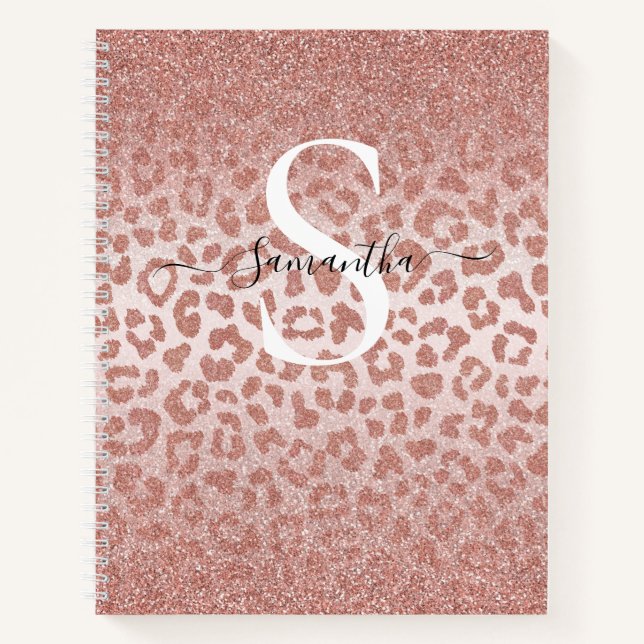 Rose Gold Leopard Spots Glittery Gradient Notebook (Front)