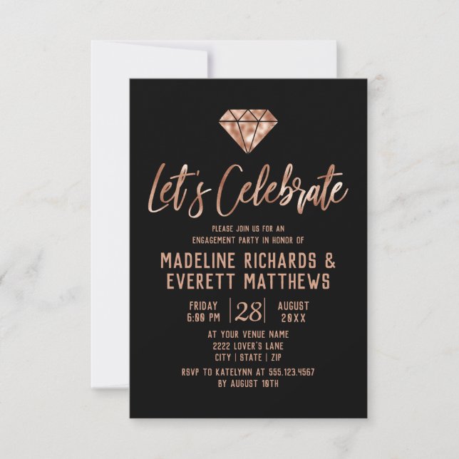 Rose Gold Let's Celebrate Engagement Party Invite (Front)