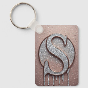 Rose Gold Letter S Monogram With Crystal Droplets Key Ring
