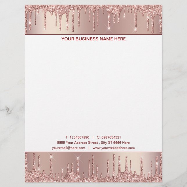 Rose Gold Letterhead with Your Name Info and Logo (Front)