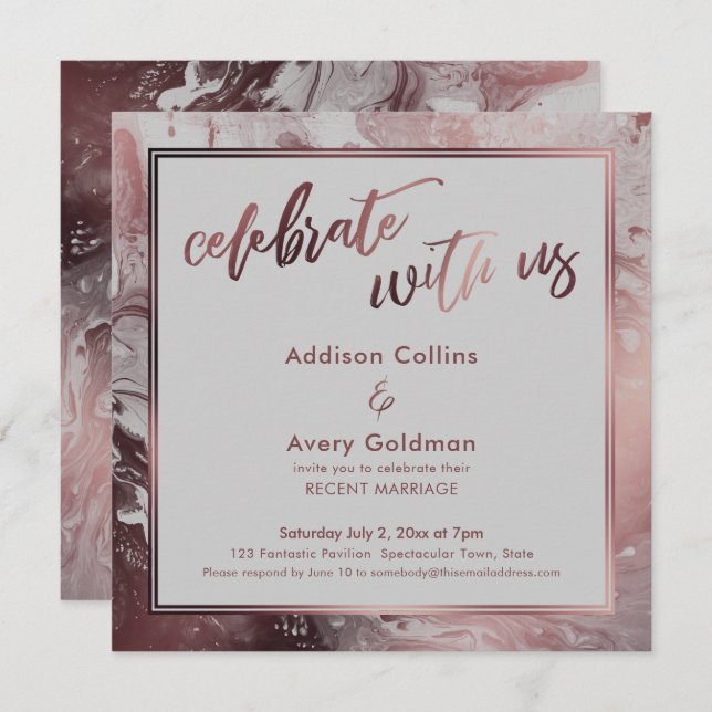 Rose Gold & Light Grey Marble Celebrate with Us Invitation (Front/Back)