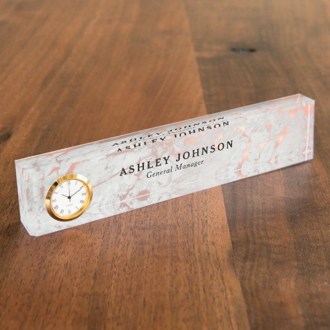 Rose Gold & Light Grey Marble Custom Nameplate (Side)