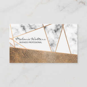Rose Gold Lines Brown Worn Leather and Marble Business Card