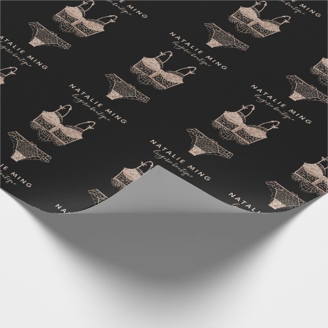 Rose Gold Lingerie Boutique Logo Business Wrapping Paper (Corner)