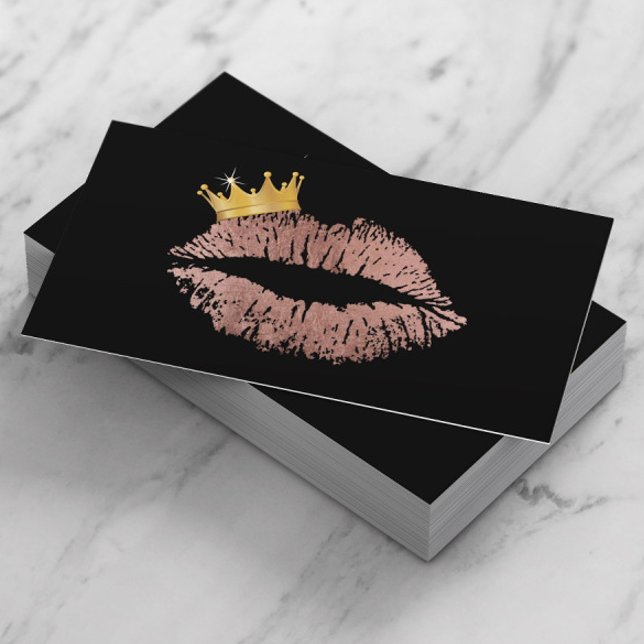 Rose Gold Lip Queen Makeup Artist Beauty Salon Business Card (Creator Uploaded)