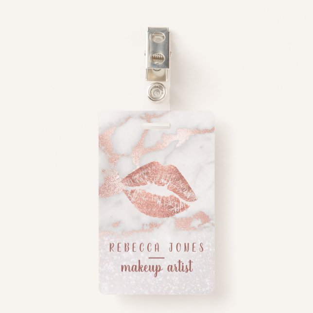 rose gold lips beauty salon ID badge (Front with Clip)