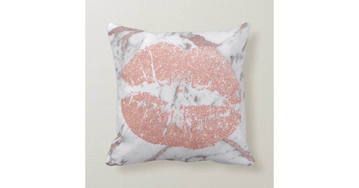 Rose Gold Lips Glitter Blush Sparkly Kiss Marble Throw Pillow Zazzle