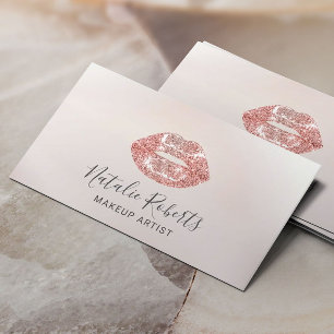 Rose Gold Lips Makeup Artist Beauty Salon Pearl Business Card