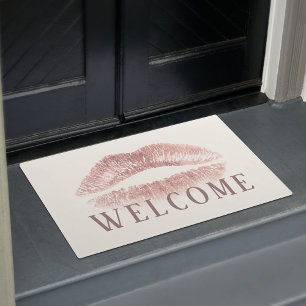 Rose Gold Lips Makeup Artist Beauty Salon Welcome Doormat