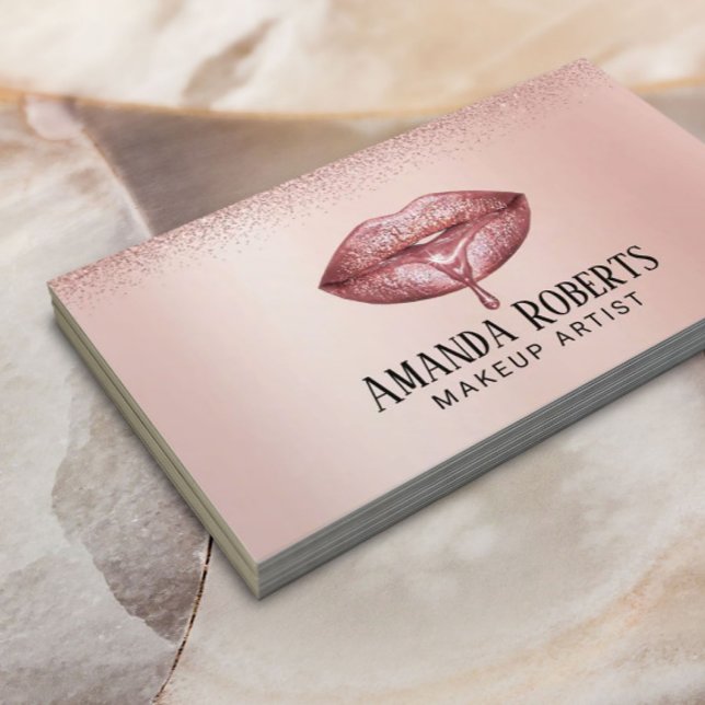 Rose Gold Lips Makeup Artist Modern Beauty Salon Business Card (Creator Uploaded)