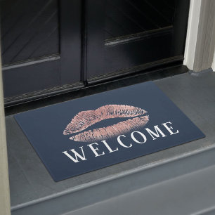 Rose Gold Lips Makeup Artist Salon Navy Welcome Doormat