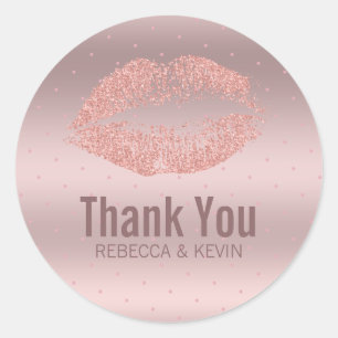 Rose-gold Lips & metallic background Thank You Classic Round Sticker