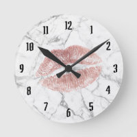 Rose Gold Lipstick Kissing Modern White Marble