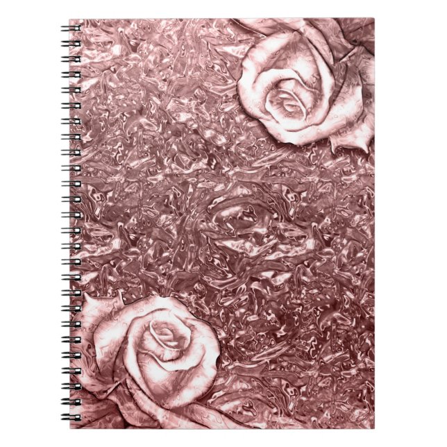 Rose Gold Liquid Chrome Metallic Floral Roses Notebook (Front)