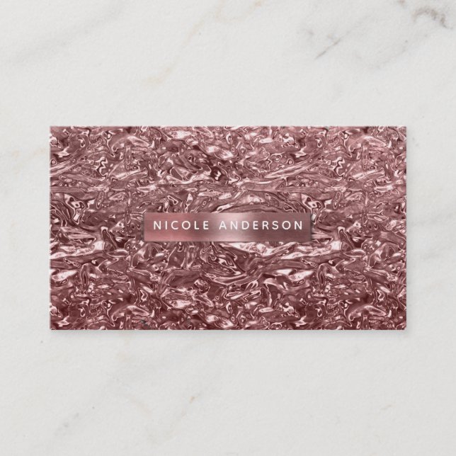 Rose Gold Liquid Chrome Metallic Glam Chic Business Card (Front)