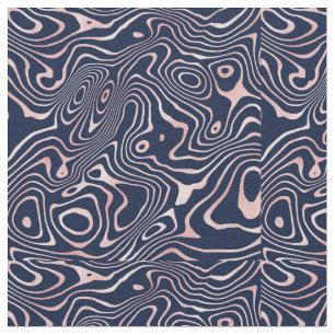 Rose Gold liquid swirl Abstract Blue Design Fabric